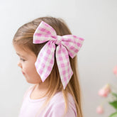 Large Alligator Clip Bow in Gingham Thistle