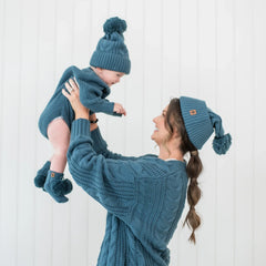 Chunky Cable Knit Beanie in Atlantic
