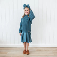 Chunky Knit Bow Headband in Atlantic