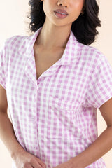 Women's Short Sleeve Pajama Set in Gingham Thistle