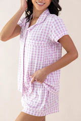 Women's Short Sleeve Pajama Set in Gingham Thistle