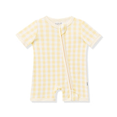 Zipper Shortall Romper in Gingham Chamomile