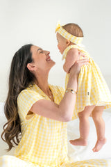 Women's Short Sleeve Cropped Pajama Set in Gingham Chamomile