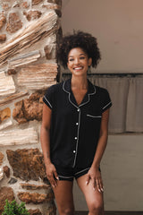 Women’s Short Sleeve Pajama Set in Midnight with Cloud Trim