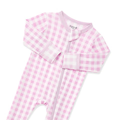 Zippered Footie in Gingham Thistle