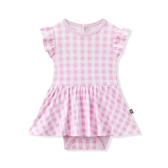 Twirl Bodysuit Dress in Gingham Thistle