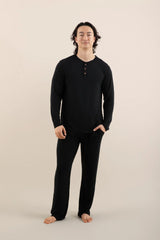 Men's Long Sleeve Henley Top in Midnight