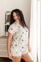 Women's Short Sleeve Pajama Set in Fluffy Cat