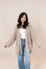 Chunky Knit Women's Oversized Cardigan in Almond