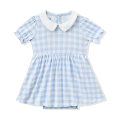 Peter Pan Collar Bodysuit Dress in Gingham Breeze