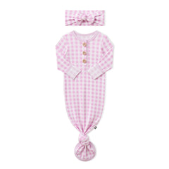 Knotted Gown with Bow Set in Gingham Thistle