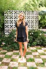 Women’s Short Sleeve Pajama Set in Midnight Leopard