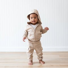 Fleece Zip Up Hoodie in Almond