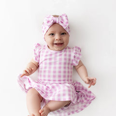 Twirl Bodysuit Dress in Gingham Thistle