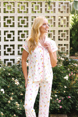 Women's Short Sleeve Cropped Pajama Set in Tulip
