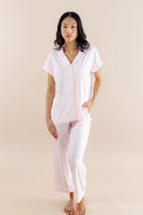 Women's Short Sleeve Cropped Pajama Set in Small Sakura Stripe