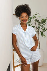 Women's Short Sleeve Pajama Set in Small Mist Stripe