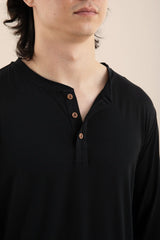 Men's Long Sleeve Henley Top in Midnight