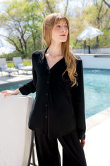 Long-Sleeved Women's Pajama Set in Midnight with Midnight Trim