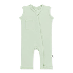 Zippered Sleeveless Romper in Basil