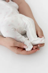 Pointelle Zippered Footie in Sweet Pink Bow