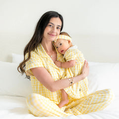 Peter Pan Collar Bodysuit Dress in Gingham Chamomile