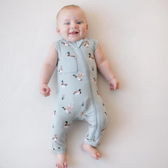 Zippered Sleeveless Romper in Mallard Duck