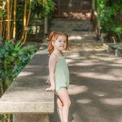 Smocked Bubble Romper in Basil