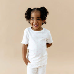 Pointelle Short Sleeve Set in Sweet Pink Bow