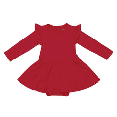 Long Sleeve Twirl Bodysuit Dress in Cardinal