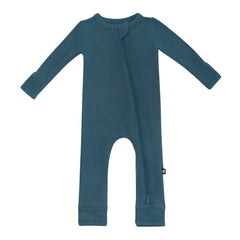 Ribbed Zipper Romper in Atlantic