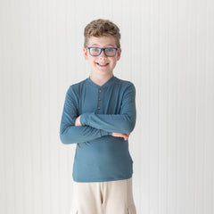 Long Sleeve Toddler Henley Tee in Atlantic