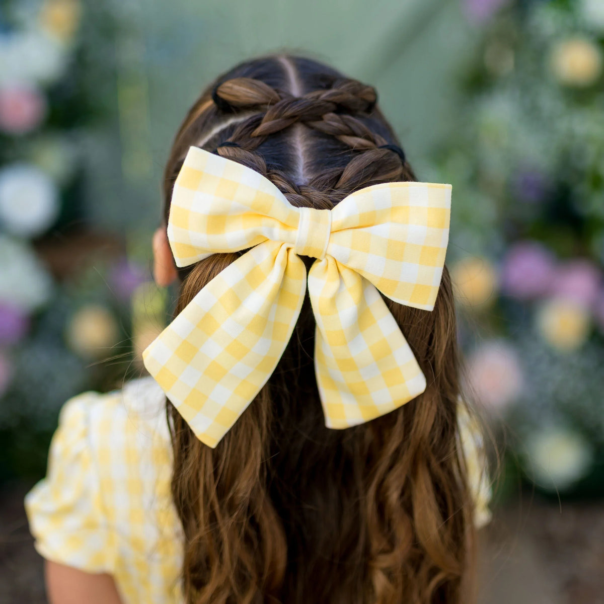 Large Alligator Clip Bow in Gingham Chamomile