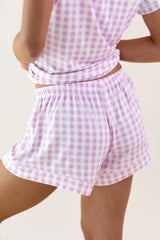 Women's Short Sleeve Pajama Set in Gingham Thistle