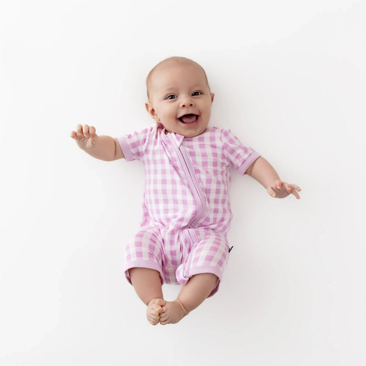 Zipper Shortall Romper in Gingham Thistle