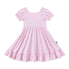 Puff Sleeve Twirl Dress in Gingham Thistle
