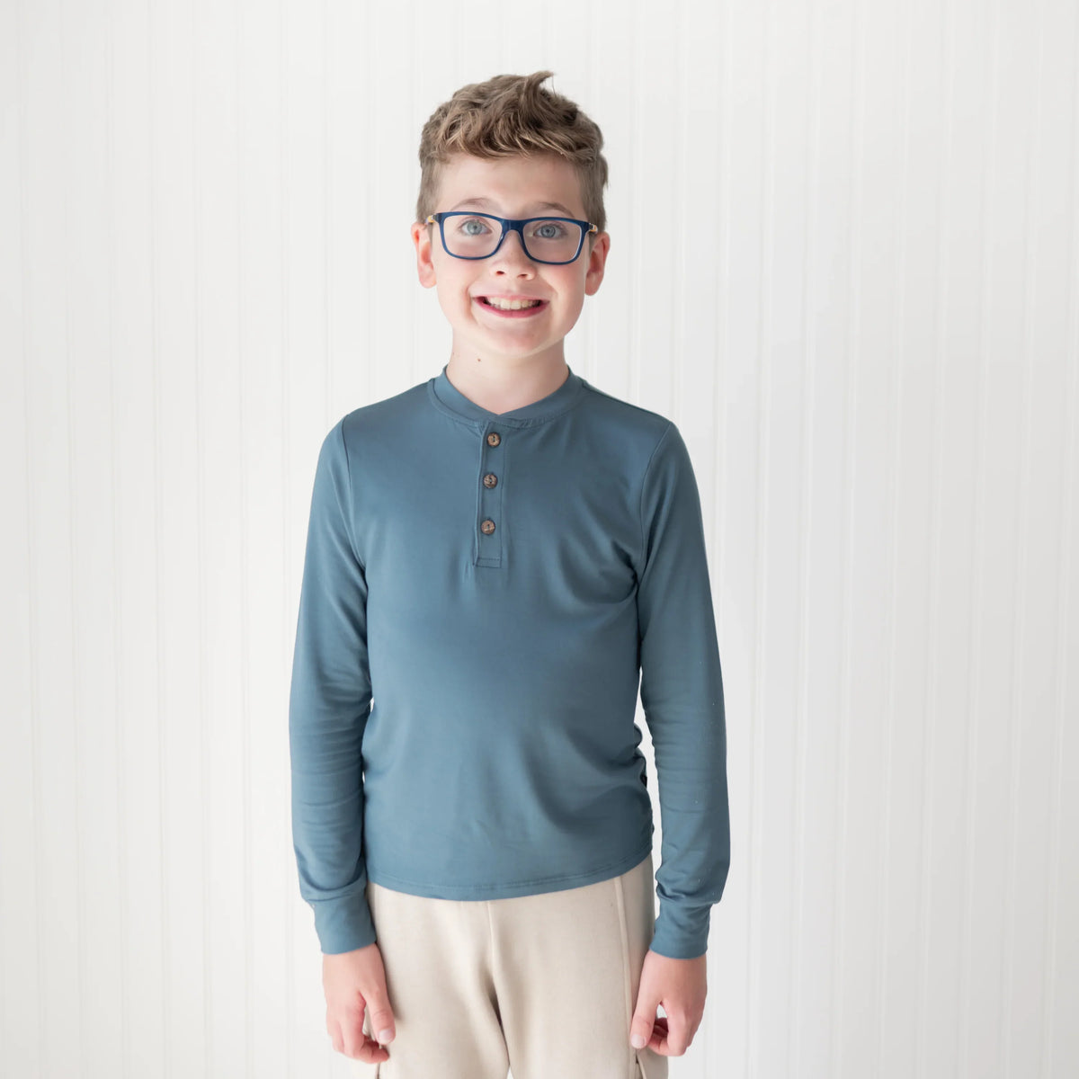 Long Sleeve Toddler Henley Tee in Atlantic