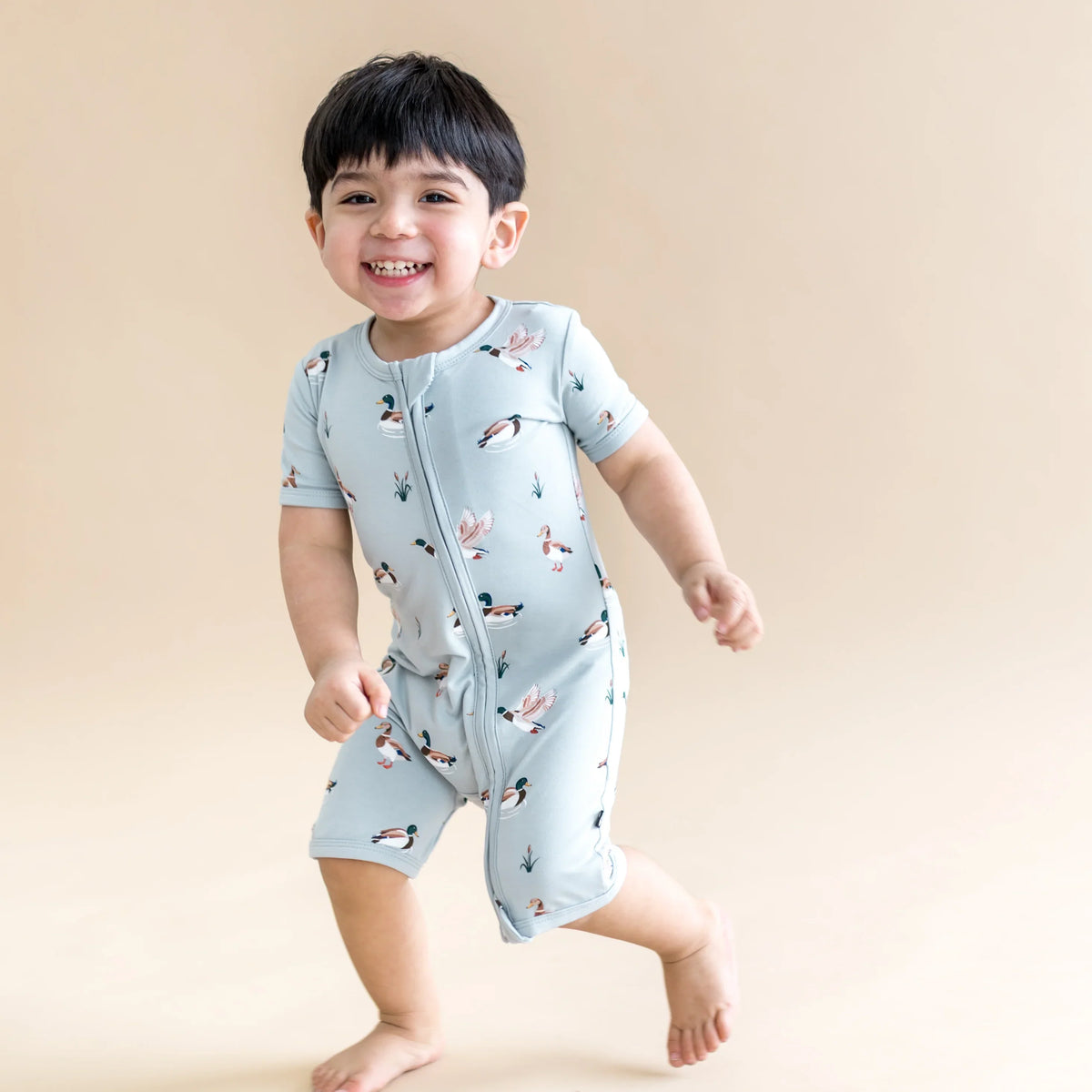 Zipper Shortall Romper in Mallard Duck