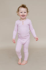 Ribbed Henley Set in Thistle