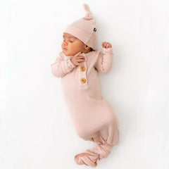 Ribbed Knotted Gown with Hat Set in Blush