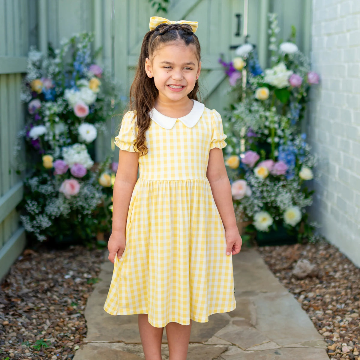 Peter Pan Collar Dress in Gingham Chamomile