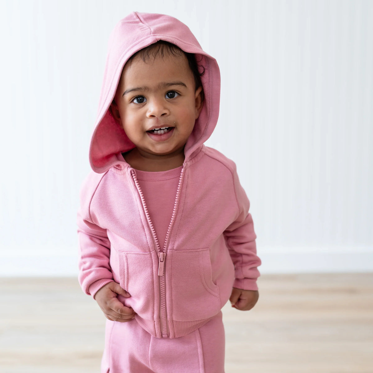 Fleece Zip Up Hoodie in Apple Blossom