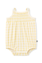 Smocked Bubble Romper in Gingham Chamomile