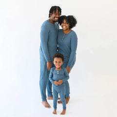 Ribbed Henley Set in Atlantic