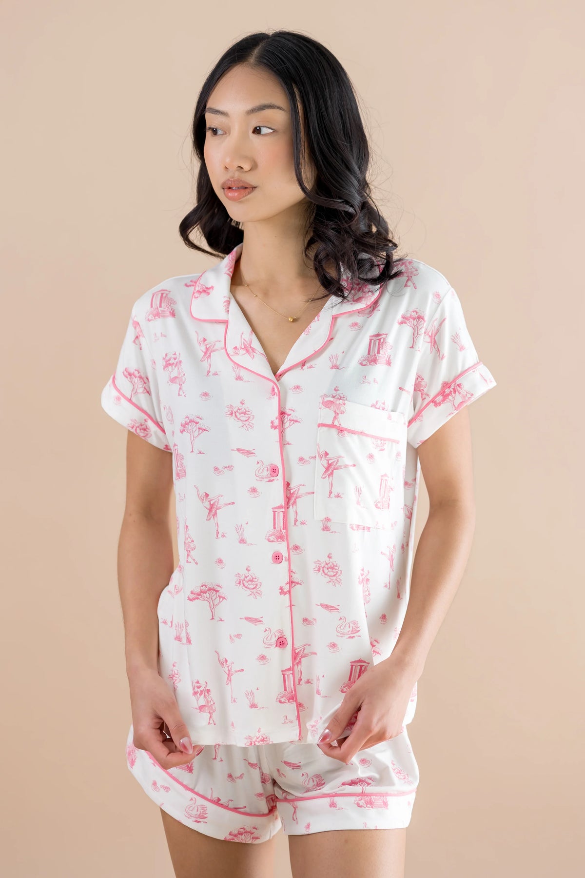 Women's Short Sleeve Pajama Set in Toile Ballet