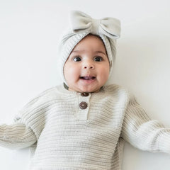 Chunky Knit Bow Headband in Oat