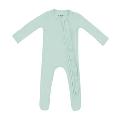 Ribbed Ruffle Zipper Footie in Sage