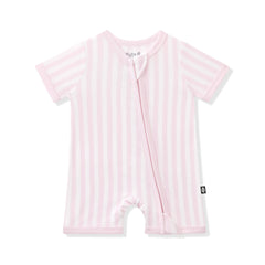 Zipper Shortall Romper in Small Sakura Stripe