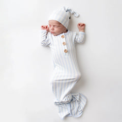 Knotted Gown with Hat Set in Small Mist Stripe