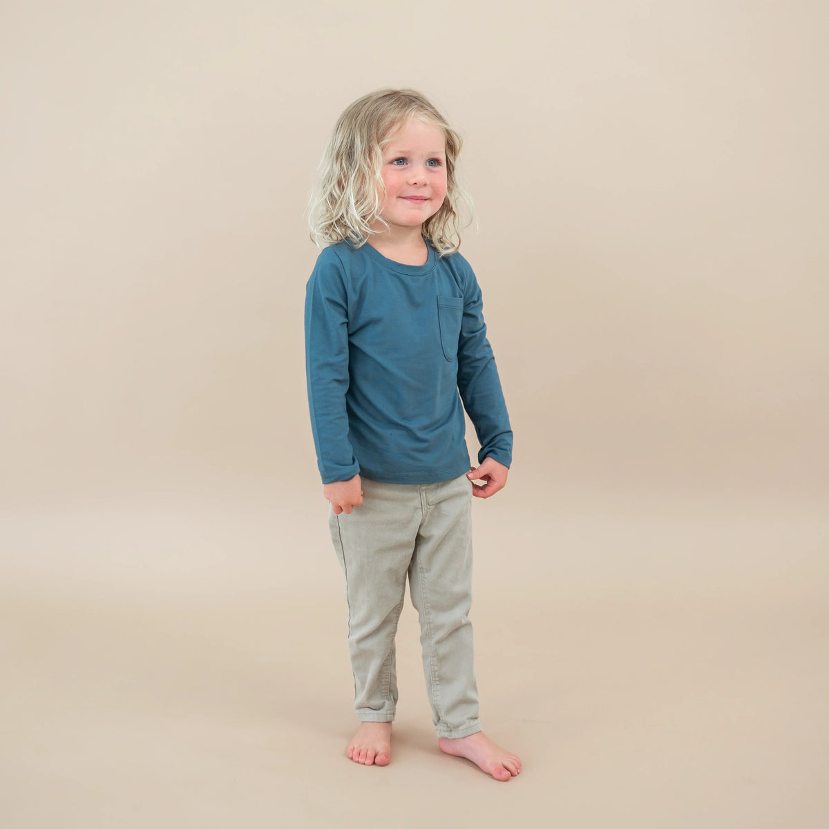 Long Sleeve Toddler Crew Neck Tee in Atlantic